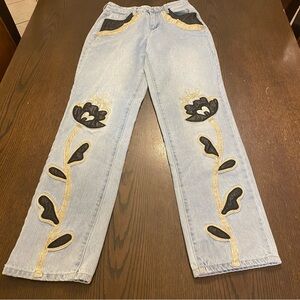 Western Inspired Jeans with Faux Leather Detail Size 1